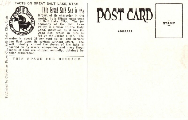 Vintage Postcard 1920's Overland Limited Crossing Great Salt Lake Utah At Sunset