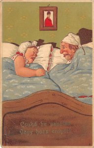 Lot124 comic postcard couple in bed woman snoring embossed hungary