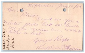1882 Send Price List on Lumber Hopkinton Iowa IA Clinton IA Postal Card