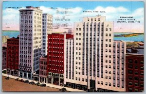 Vtg Duluth Minnesota MN Prominent Office Buildings 1940s Linen View Postcard