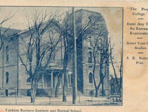 c1900s UDB Yankton, SD Business School Advertising Postcard Peoples College A20