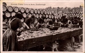 Scarborough Yorkshire Scottish Fisher Girls at Work Real Photo Vintage PC