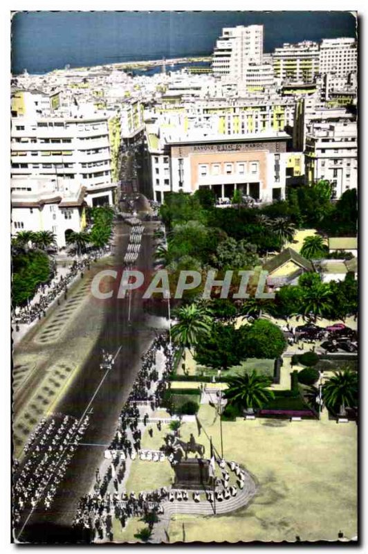 Old Postcard Casablanca Morocco The Avenue of Amada review of Royal Armed Forces