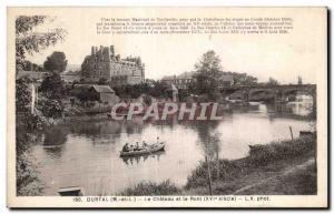 Old Postcard Durtal The castle and bridge