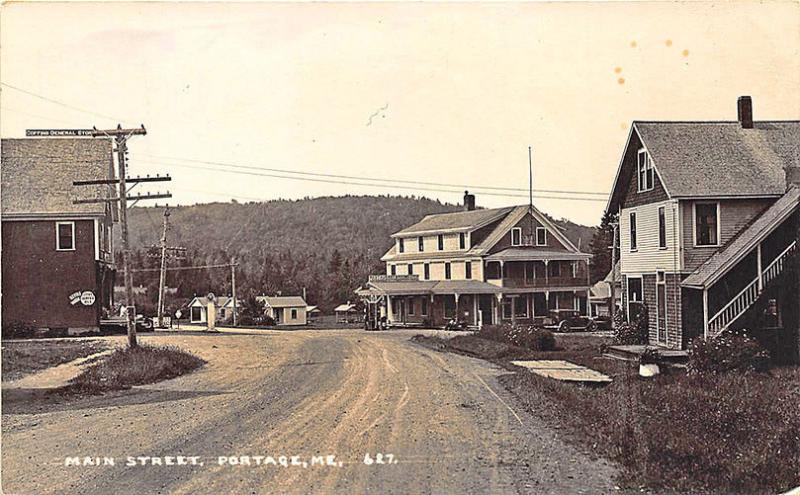 Portage ME Main Dirt Street View Store Fronts RPPC Postcard