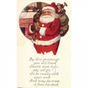 Christmas Postcard - Santa with Bag of Toys