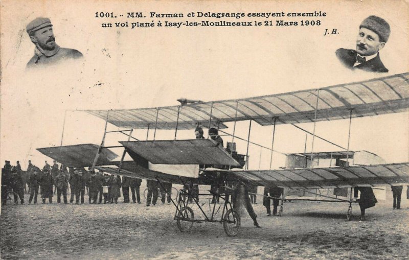 Early Aviators, Fayman and Delagrange 1908 Bi-Plane, Early French Postcard