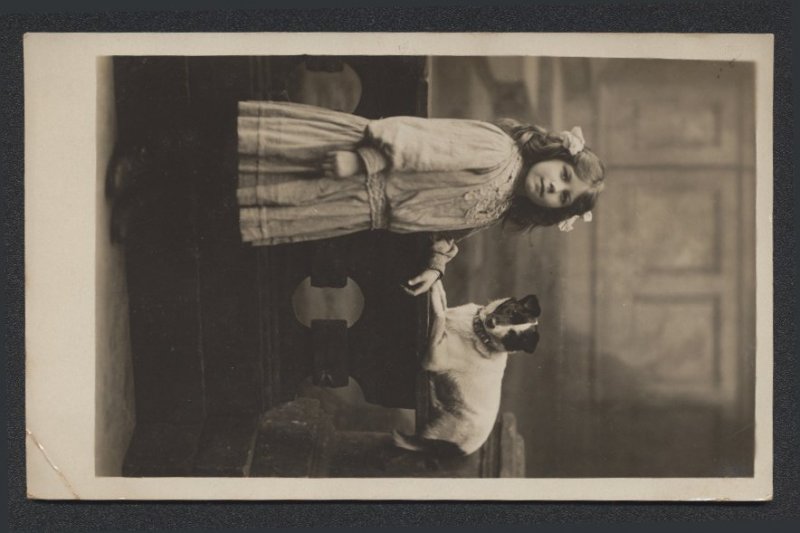 Dog, Girl & Dog, Great Britain, 1900 - 1910, Real Photo Postcard