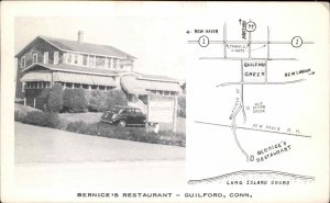 Guilford CT Connecticut Bernice's Restaurant & Area Map Postcard 