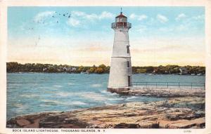 THOUSAND ISLANDS NEW YORK~ROCK ISLAND LIGHTHOUSE POSTCARD 1930 PSMK SODUS CENTER