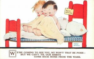 Mable Lucie Atwell Children in bed Comic Humor Valentine #1805 Postcard 21-9663
