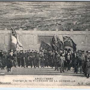 c1918 London, England War Memorial Soldiers Flags Union Jack Crowd Military A352