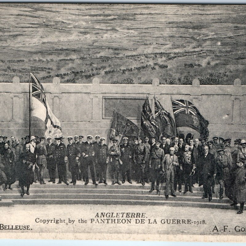 c1918 London, England War Memorial Soldiers Flags Union Jack Crowd Military A352