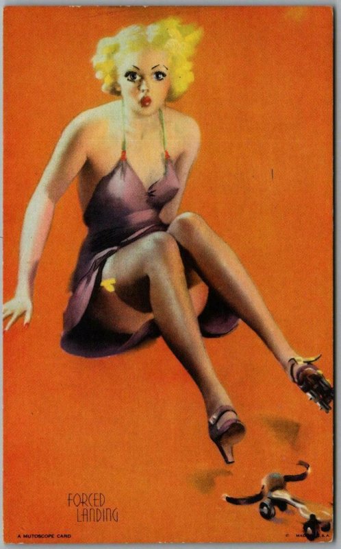 1940s Pin Up Girl Mutoscope Card Roller Skater Forced Landing Artist Gil Elvgren Other 