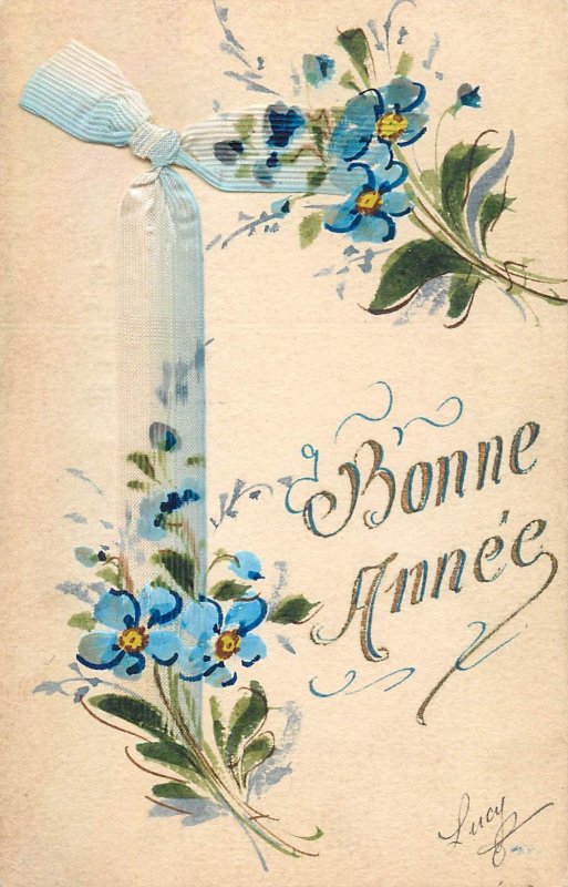 Greetings postcard blue flowers New Year France