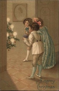 Christmas Victorian Children by Christmas Tree c1910 Vintage Postcard