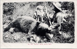 Hunter & Dog with Killed Grizzly Bear Rocky Mountains Hunting Postcard H25