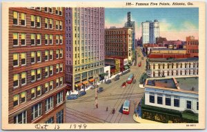 VINTAGE POSTCARD THE FAMOUS FIVE POINTS INTERSECTION AT ATLANTA GEORGIA DD 1948