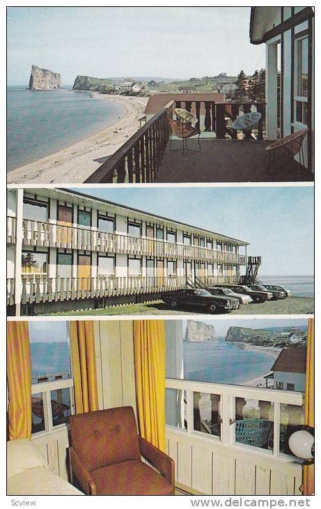 3 Views, Waterfront at Motel Le Revif Enr., Perce, Quebec, Canada, PU-1989