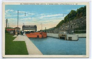 Oil Tanker Passing Through Lock 17 Barge Canal Little Falls New York postcard