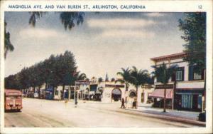 Arlington CA Magnolia Ave & Van Buren Postcard c1940s