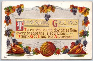 Vtg Thanksgiving Greetings Holiday Harvest Turkey Pumpkin 1910s Old Postcard