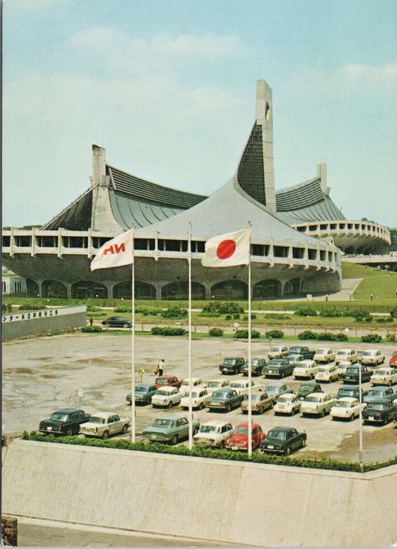 Yoyogi Gymnasium Tokyo Japan Designed by Kenzo Tange Cars Vintage Postcard C2