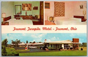 Fremont Ohio 1960s Postcard Fremont Turnpike Motel Multiview Room TV