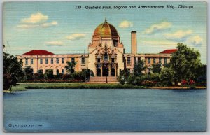 Chicago Illinois 1940s Postcard Garfield Park Lagoon And Administration Building