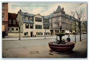 c1910 Fountain Buildings Schillerhaus M. Gansebrunnen Weimar Germany Postcard