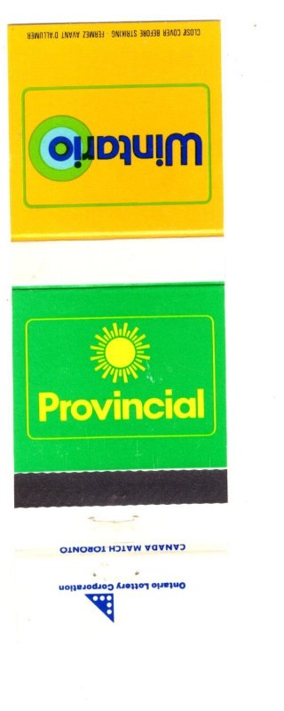 Wintario, Provincial,  Super Loto, Matchbook Cover