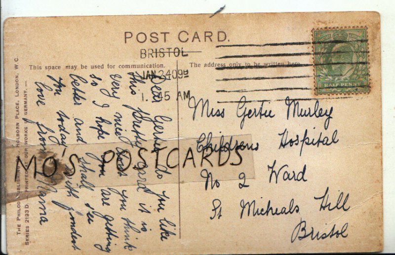 Genealogy Postcard - Murley - No 2 Ward - St Michaels Hill - Bristol - Ref 9637A