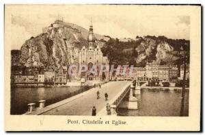 Dinant Citadel Old Postcard Bridge and church