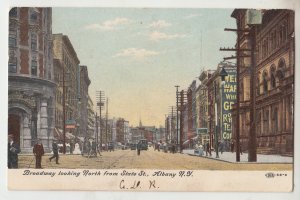 P3026, old postcard busy street scene broadway albany new york