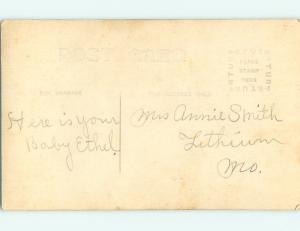 pre-1924 rppc ANTIQUE STROLLER & BABY ETHEL WEARING ONLY DIAPER - postcard v1262