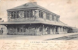 C.P.R. TRAIN DEPOT NORTH BAY CANADA POSTCARD 1906