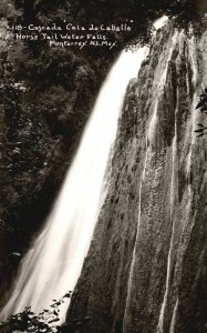 Vintage Postcard 1940 View of Horse Tail Water Falls Monterrey N.L. Mexico RPPC