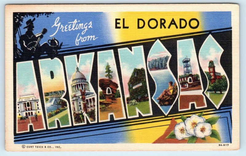 EL DORADO, AR  Arkansas   LARGE LETTER LINEN   c1940s Curt Teich Postcard