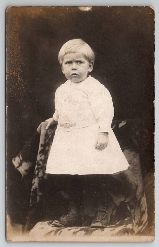 RPPC Sweet Young Boy Curious Face Ripley Oklahoma Family c1910  Postcard A28