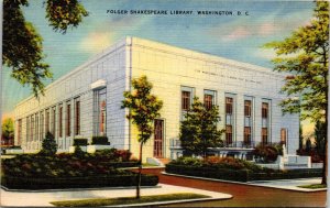 Washington DC Folger Shakespeare Library Building Streetview Linen Postcard 
