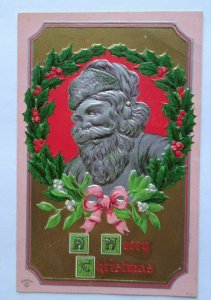 Vintage Santa Claus Christmas Postcard P Sander Silver Faced Saint Nick Embossed