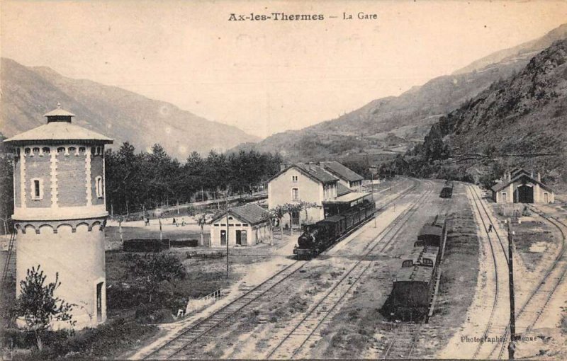 Ax Les Thermes France Train Station Vintage Postcard AA50994