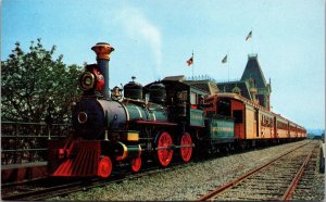 Disneyland Postcard Santa Fe Passenger Train Passing Main Street