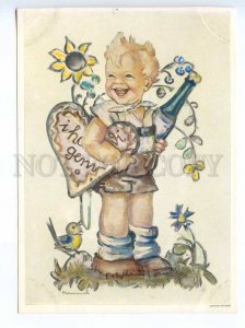 241582 GERMANY CHILDREN Buh Hummel girl w cider sunflower bird