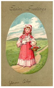 Easter , Girl walking with Rabbitt