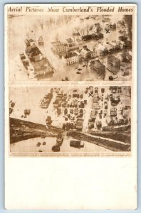 Cumberland MD Postcard RPPC Photo Aerial Picture Show Cumberland's Flooded Home