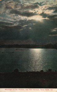 Vintage Postcard Moonlight On The Wabash Near Fort Harrison Terra Haute Indiana