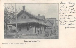 Bethel Vermont birds eye view showing train depot antique pc BB2851