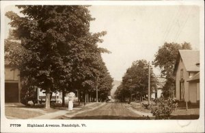 RANDOLPH VT Woman w Parasol on Highland Ave Old Real Photo Postcard