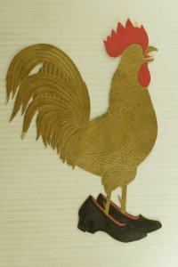 1880's-90's Dresden Decoration Rooster Wearing Lady's Shoes Fab! 7N